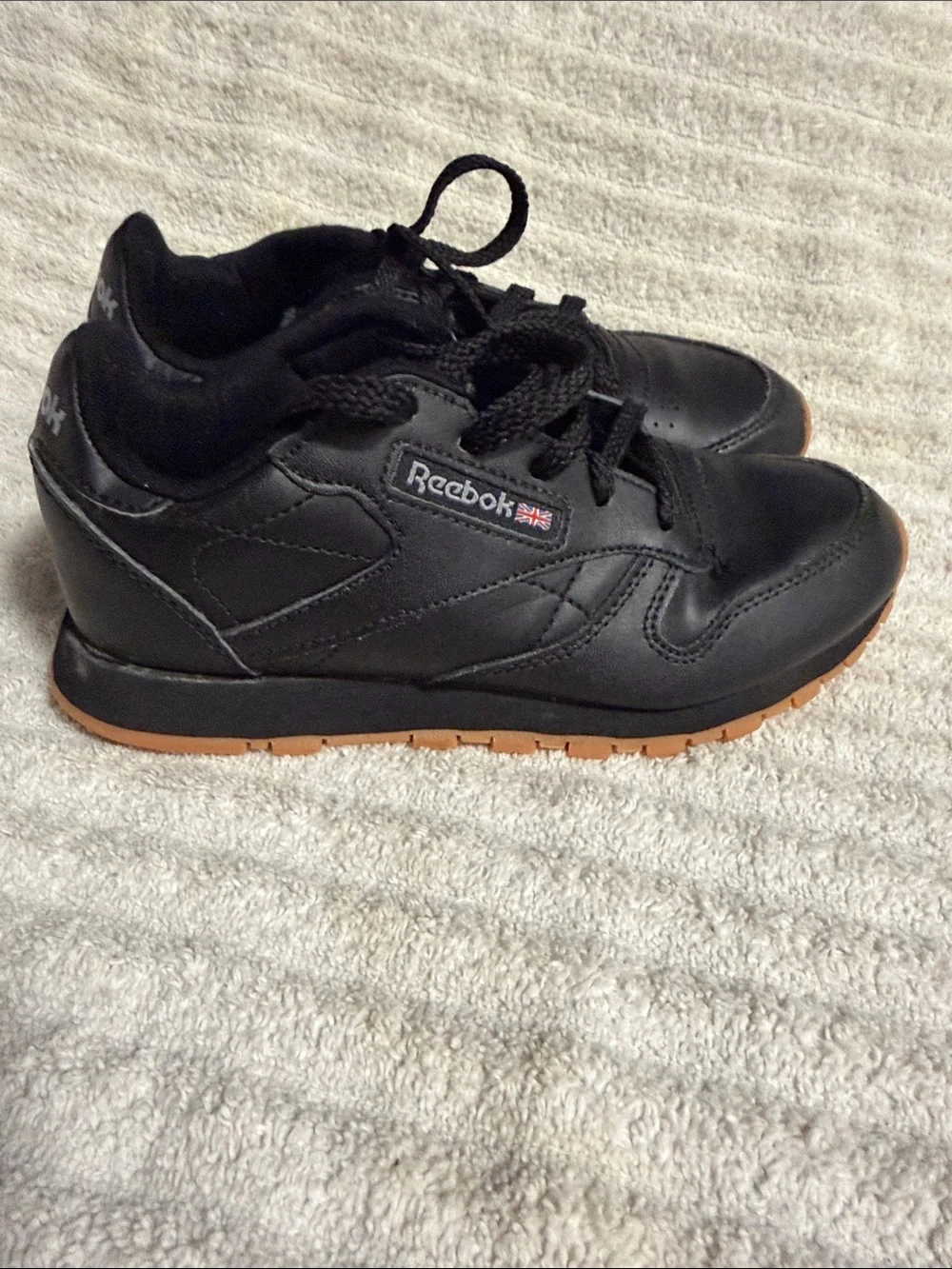 Reebok Black Leather Low-Top Sneakers with Gum Outsole